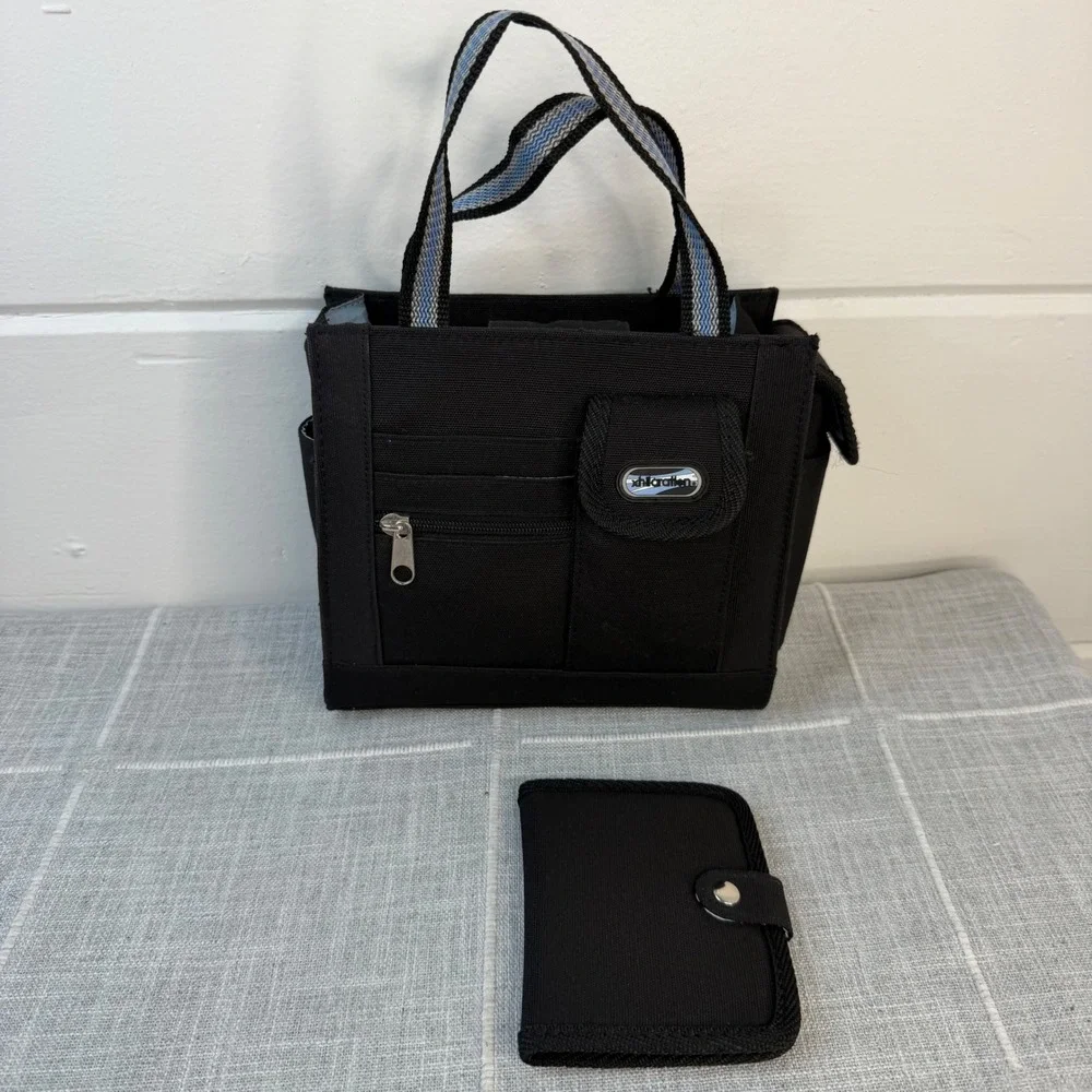 Xhilaration Black Canvas Mini Tote Bag with Matching Wallet Utility Y2K Sporty